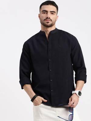 men's navy blue solid slim fit shirt 1