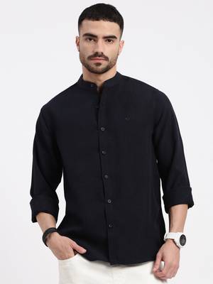 men's navy blue solid slim fit shirt 2