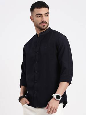 men's navy blue solid slim fit shirt 3