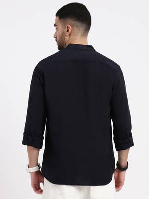 men's navy blue solid slim fit shirt 4