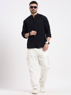 men's navy blue solid slim fit shirt 5