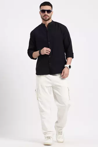 men's navy blue solid slim fit shirt