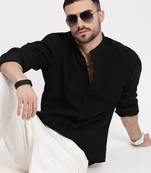 men's black solid slim fit shirt