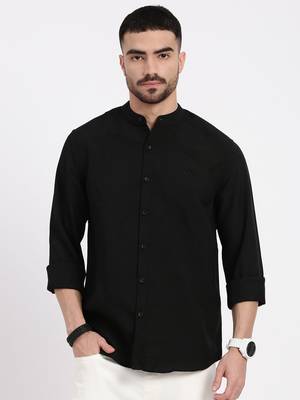 men's black solid slim fit shirt 2