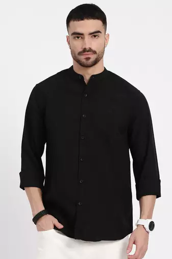 men's black solid slim fit shirt