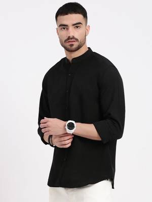 men's black solid slim fit shirt 3