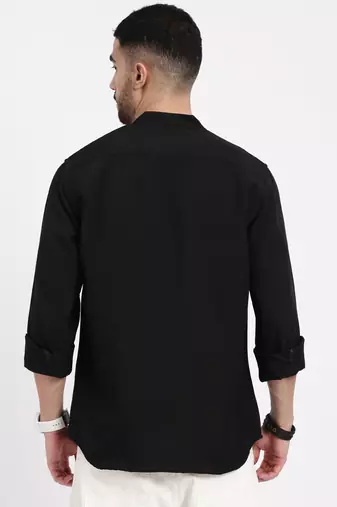 men's black solid slim fit shirt