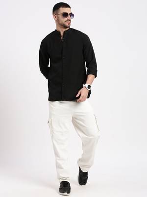 men's black solid slim fit shirt 5