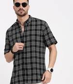 men's black checked slim fit shirt