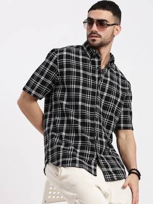 men's black checked slim fit shirt 1