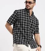 men's black checked slim fit shirt