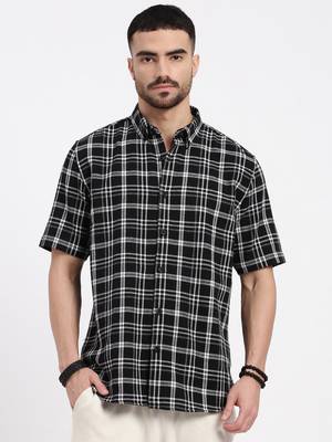 men's black checked slim fit shirt 2