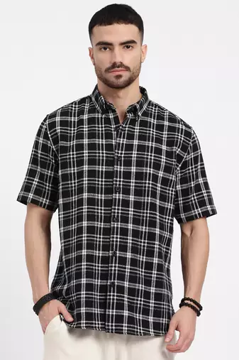 men's black checked slim fit shirt