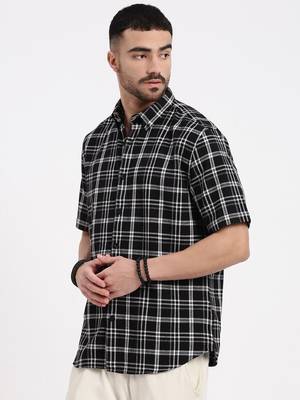 men's black checked slim fit shirt 3