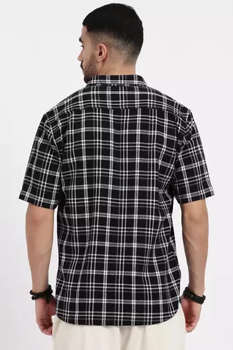 men's black checked slim fit shirt