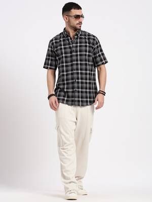 men's black checked slim fit shirt 5