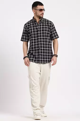 men's black checked slim fit shirt