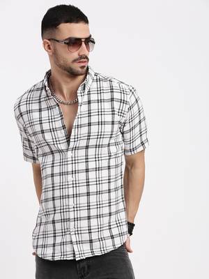 men's white checked slim fit shirt 1