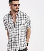men's white checked slim fit shirt