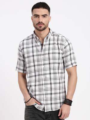 men's white checked slim fit shirt 2