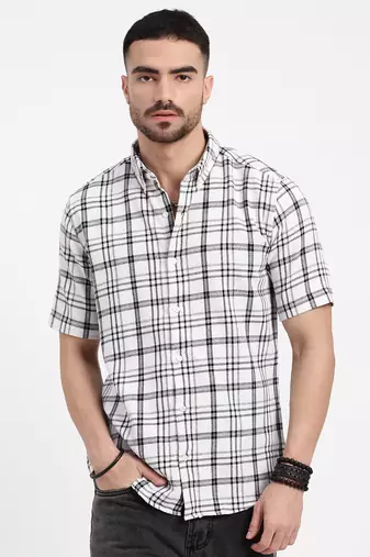 men's white checked slim fit shirt