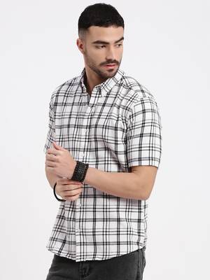 men's white checked slim fit shirt 3