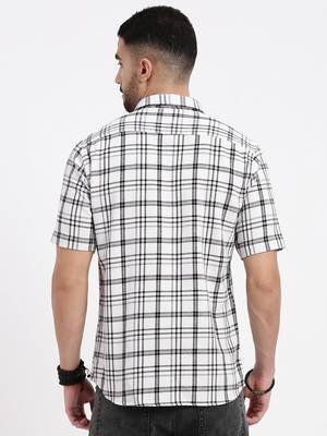 men's white checked slim fit shirt 4