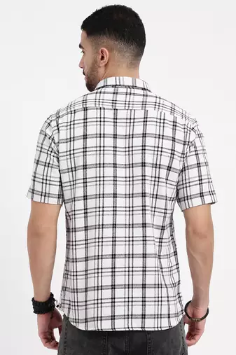 men's white checked slim fit shirt