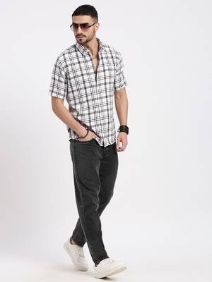 men's white checked slim fit shirt 5