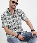 men's green checked slim fit shirt