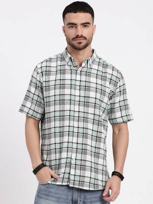men's green checked slim fit shirt 2