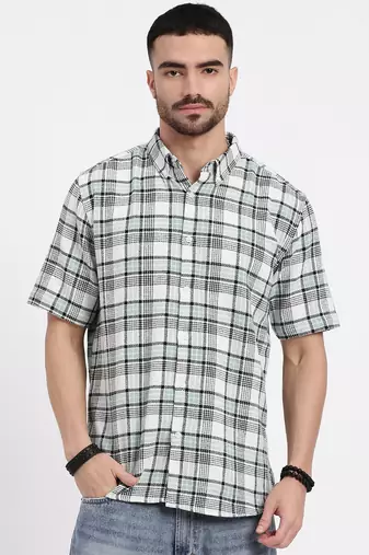 men's green checked slim fit shirt