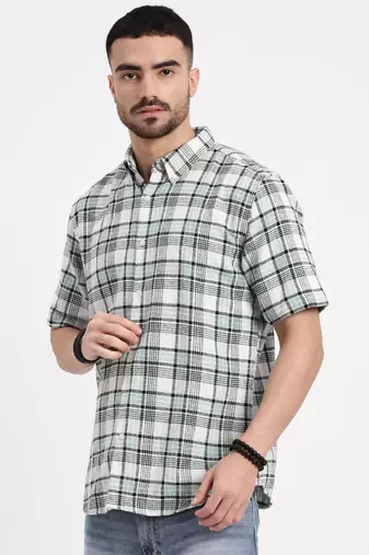 men's green checked slim fit shirt