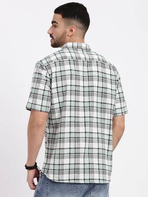 men's green checked slim fit shirt 4