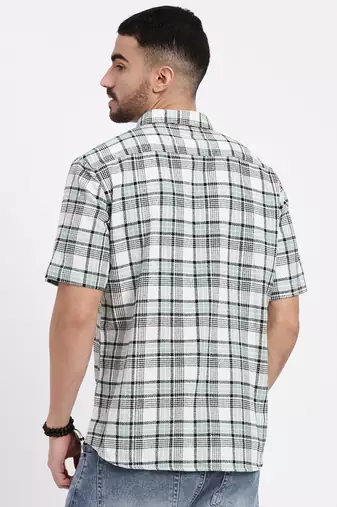 men's green checked slim fit shirt