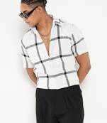 men's white checked slim fit shirt
