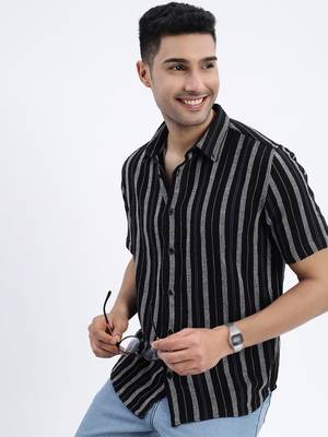 men's black striped slim fit shirt 1