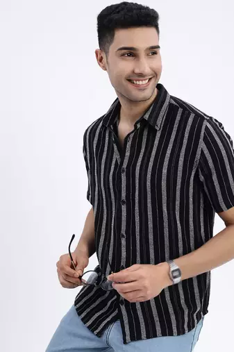 men's black striped slim fit shirt