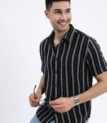 men's black striped slim fit shirt