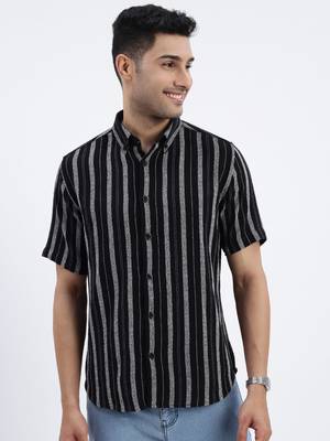 men's black striped slim fit shirt 2