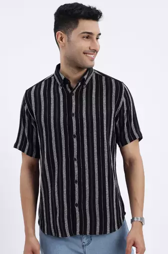 men's black striped slim fit shirt