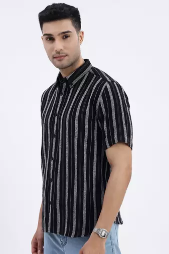 men's black striped slim fit shirt