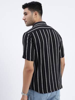 men's black striped slim fit shirt 4