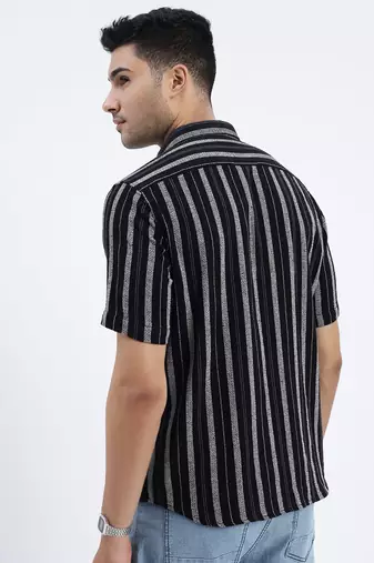men's black striped slim fit shirt