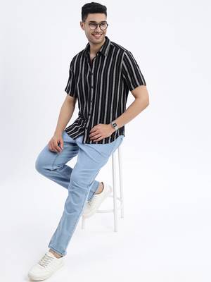 men's black striped slim fit shirt 5
