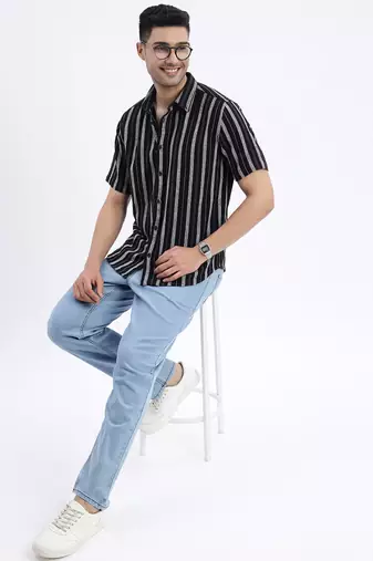 men's black striped slim fit shirt