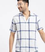Showoff men's white checked slim fit shirt
