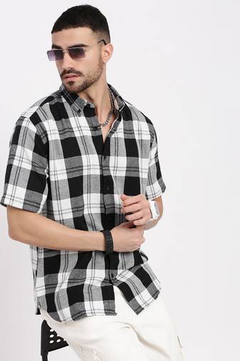 men's black checked slim fit shirt
