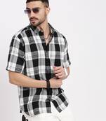 men's black checked slim fit shirt