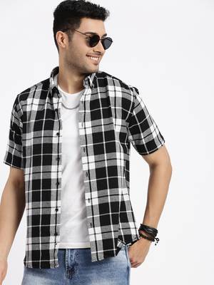 men's black checked slim fit shirt 1